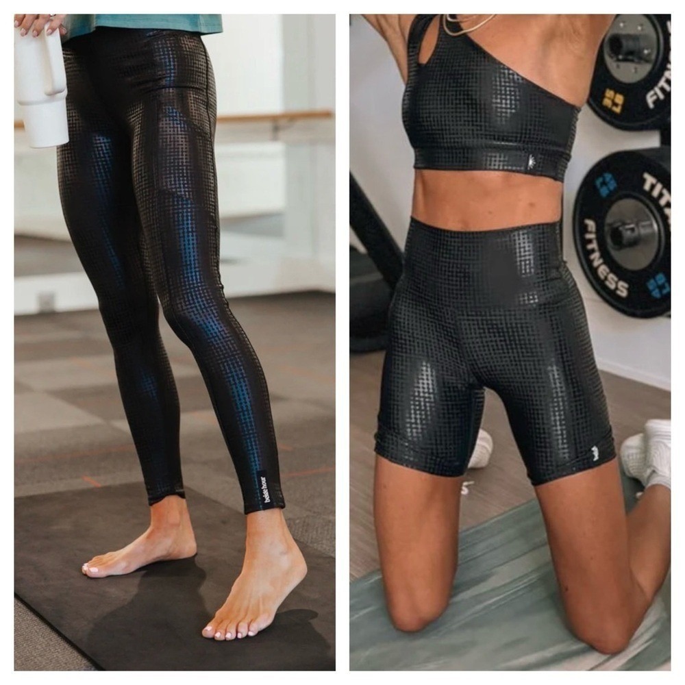 Beige Hour Sports Bra Leggings Biker Short Set‎ Black Large Athletic Gym Running